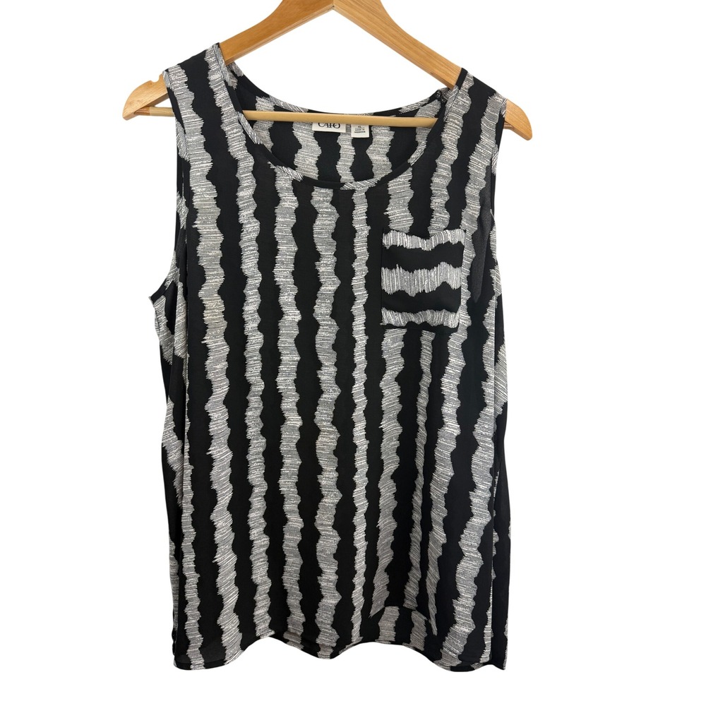 Cato Black and‎ White Striped Sleeveless Pocket Blouse Women's XL